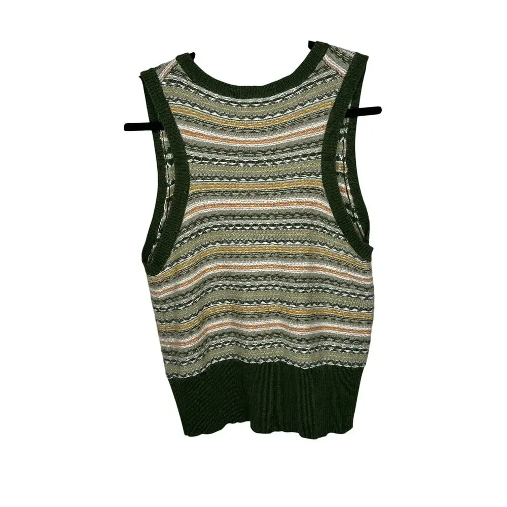 J. Crew Womens M Green Fair Isle V-Neck Knit Vest Wool Angora Blend Sweater